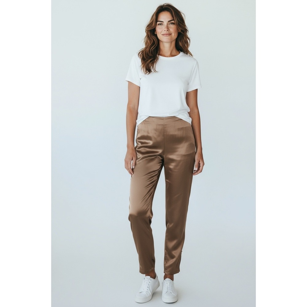 Dana Buchman Satin High Waisted Pleated Trousers Pants Size 6 Gold Bronze